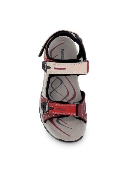 Sandalia trekking con tres velcros rojo mujer
