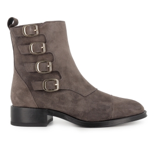 Botín piel serraje gris hebillas mujer