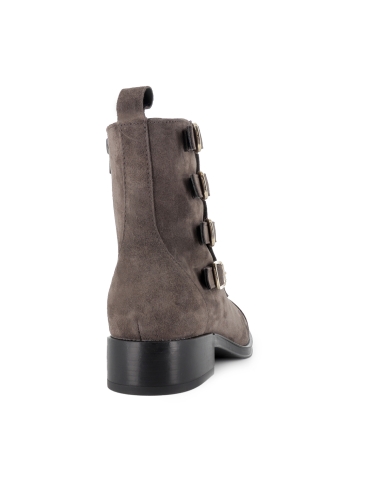 Botín piel serraje gris hebillas mujer