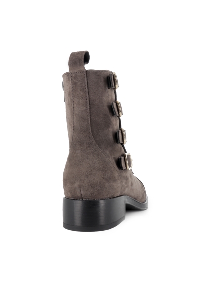 Botín piel serraje gris hebillas mujer