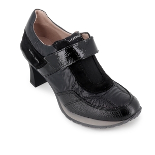 Deportiva piel combi y nylon velcro tacon carrete mujer negro 2