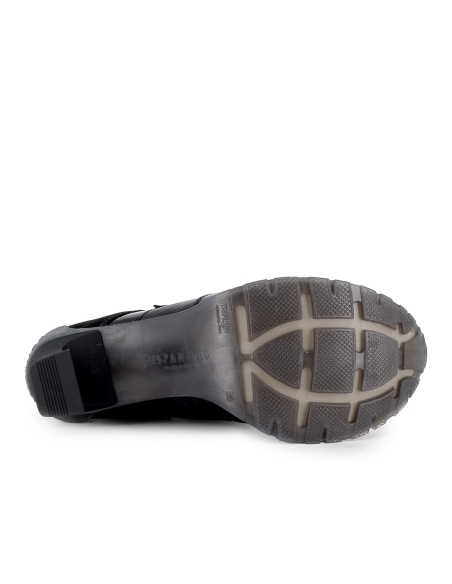 Deportiva piel combi y nylon velcro tacon carrete mujer negro