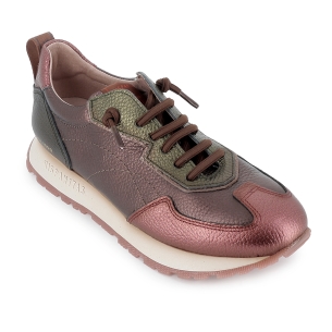 Deportivo piel metalizada cordones elasticos mujer plano rojo 2