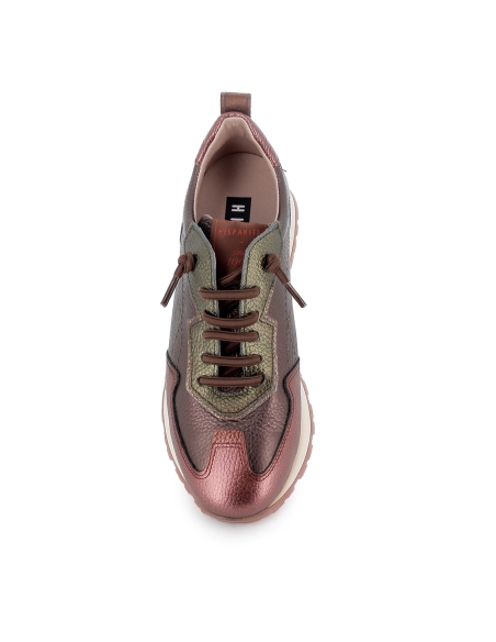 Deportivo piel metalizada cordones elasticos mujer plano rojo