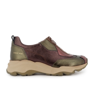 Deportivo piel metalizada cremallera mujer casual cuña rojo