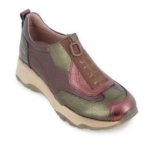 Deportivo piel metalizada cremallera mujer casual cuña rojo 2