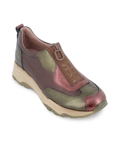 Deportivo piel metalizada cremallera mujer casual cuña rojo