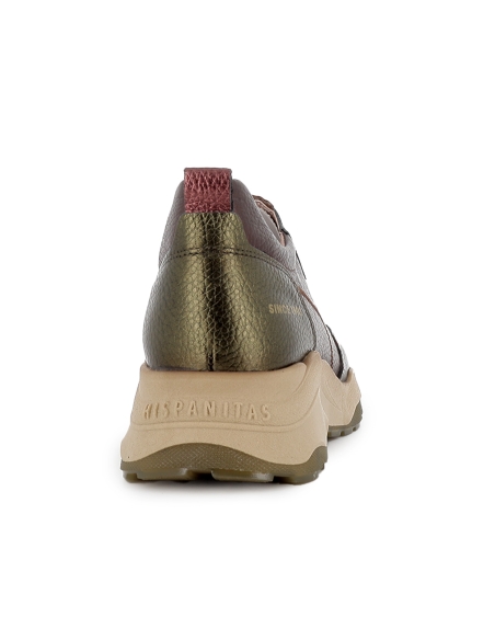 Deportivo piel metalizada cremallera mujer casual cuña rojo