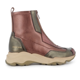 Botin piel y licra cremallera ligera cuña mujer rojo