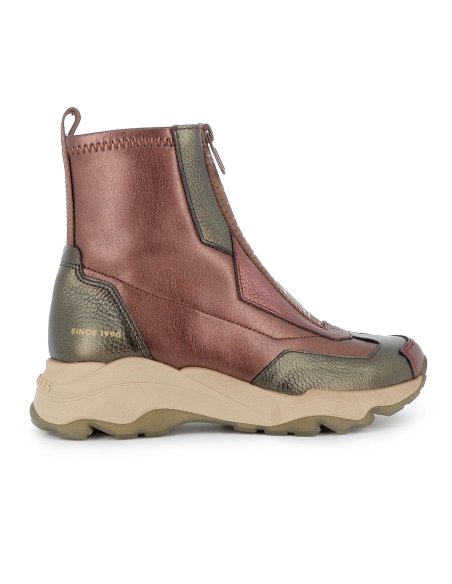 Botin piel y licra cremallera ligera cuña mujer rojo