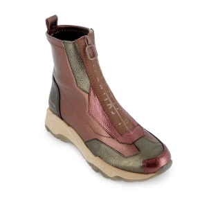 Botin piel y licra cremallera ligera cuña mujer rojo 2