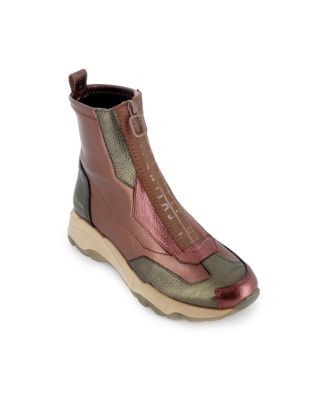 Botin piel y licra cremallera ligera cuña mujer rojo