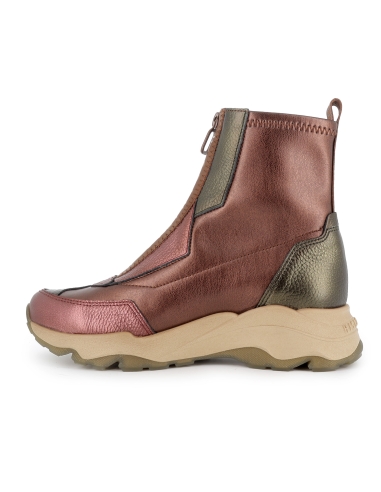 Botin piel y licra cremallera ligera cuña mujer rojo