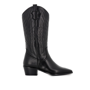 Bota alta tejana piel lisa bordados tacon cubano mujer negro