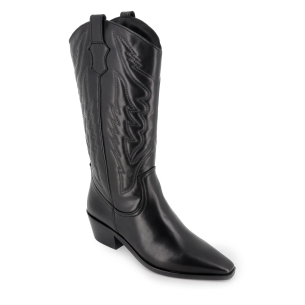 Bota alta tejana piel lisa bordados tacon cubano mujer negro 2