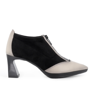 Zapato elastico piel y licra cremallera y tacon mujer negro