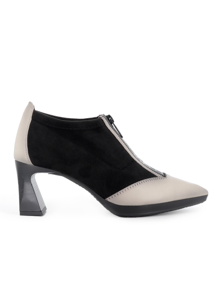 Zapato elastico piel y licra cremallera y tacon mujer negro