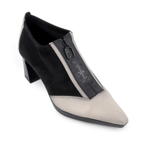 Zapato elastico piel y licra cremallera y tacon mujer negro 2