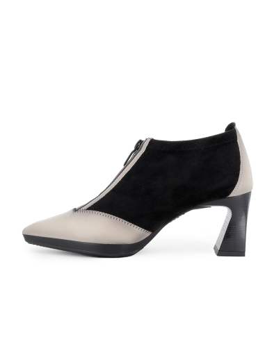 Zapato elastico piel y licra cremallera y tacon mujer negro