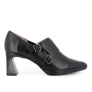 Zapato abotinado piel con correas y elastico tacon mujer negro