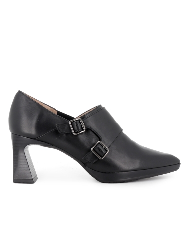 Zapato abotinado piel con correas y elastico tacon mujer negro