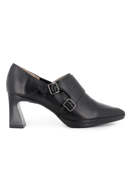 Zapato abotinado piel con correas y elastico tacon mujer negro