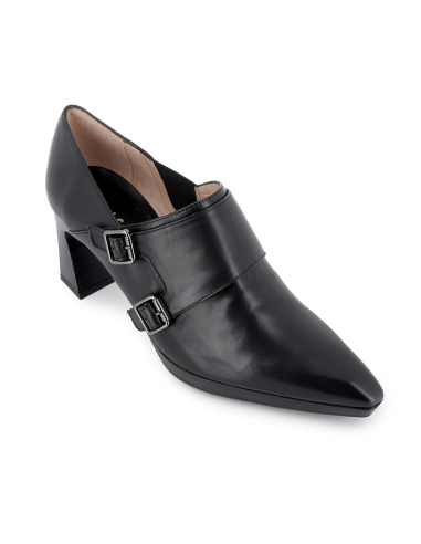 Zapato abotinado piel con correas y elastico tacon mujer negro