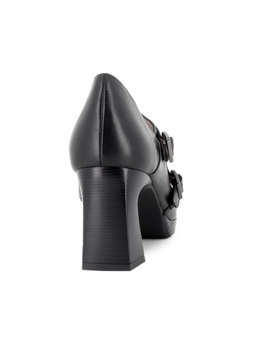 Zapato abotinado piel con correas y elastico tacon mujer negro