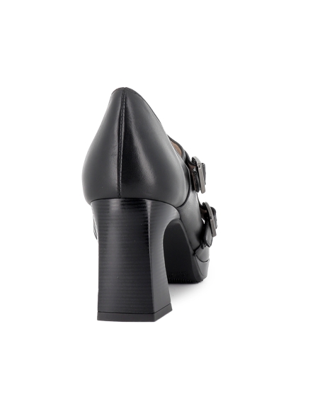 Zapato abotinado piel con correas y elastico tacon mujer negro