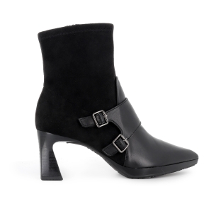 Botin licra y piel con correas y cremallera tacon mujer negro