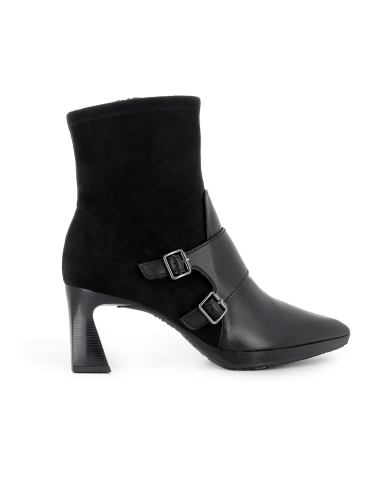 Botin licra y piel con correas y cremallera tacon mujer negro