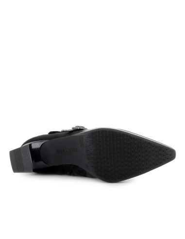 Botin licra y piel con correas y cremallera tacon mujer negro