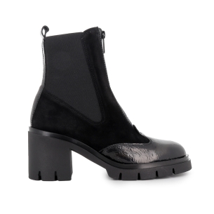 Botin chelsea piel charol y serraje cremallera tacon mujer negro