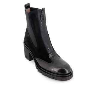 Botin chelsea piel charol y serraje cremallera tacon mujer negro 2