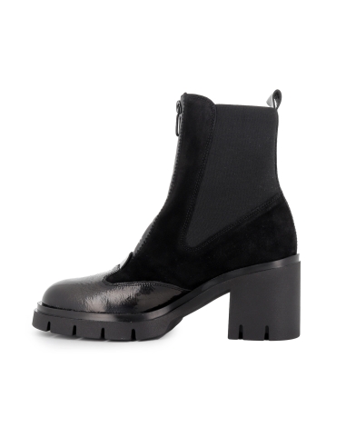 Botin chelsea piel charol y serraje cremallera tacon mujer negro