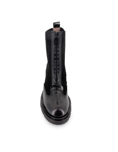 Botin chelsea piel charol y serraje cremallera tacon mujer negro