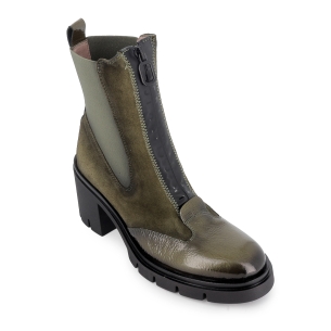 Botin chelsea piel charol y serraje cremallera tacon mujer verde 2