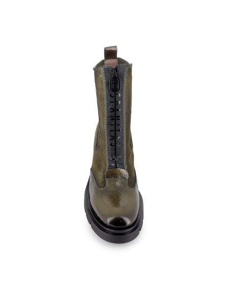 Botin chelsea piel charol y serraje cremallera tacon mujer verde