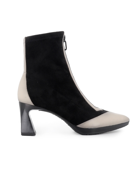 Botin piel y licra cremallera y tacon punta fina mujer negro