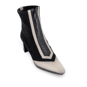 Botin piel y licra cremallera y tacon punta fina mujer negro 2