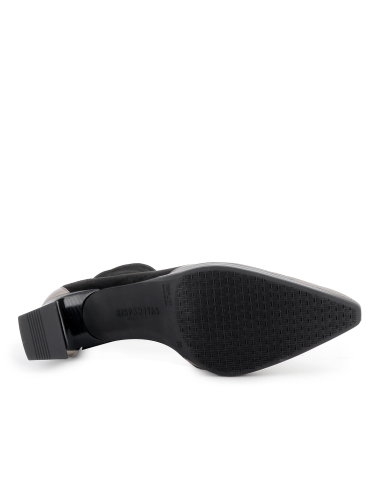 Botin piel y licra cremallera y tacon punta fina mujer negro