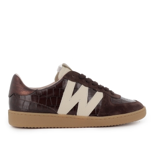 Deportiva piel print print animal y cordones mujer marron