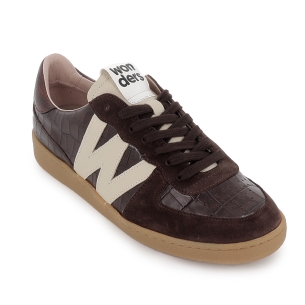 Deportiva piel print print animal y cordones mujer marron 2