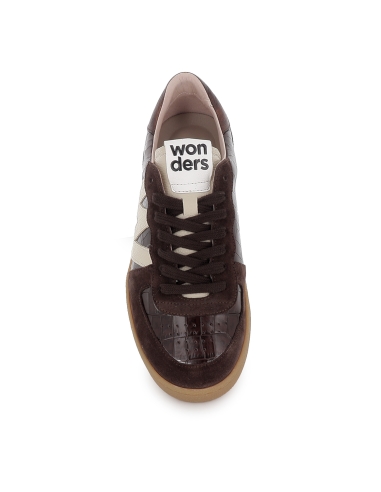 Deportiva piel print print animal y cordones mujer marron