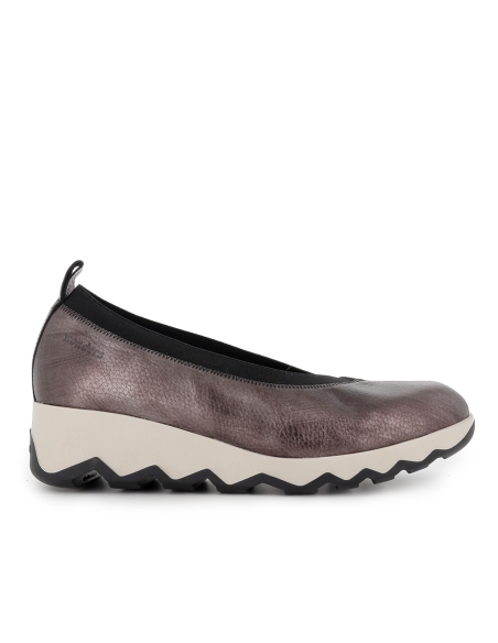 Bailarina piel con corte en V elasticos y cuña mujer plateado