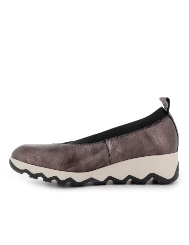 Bailarina piel con corte en V elasticos y cuña mujer plateado