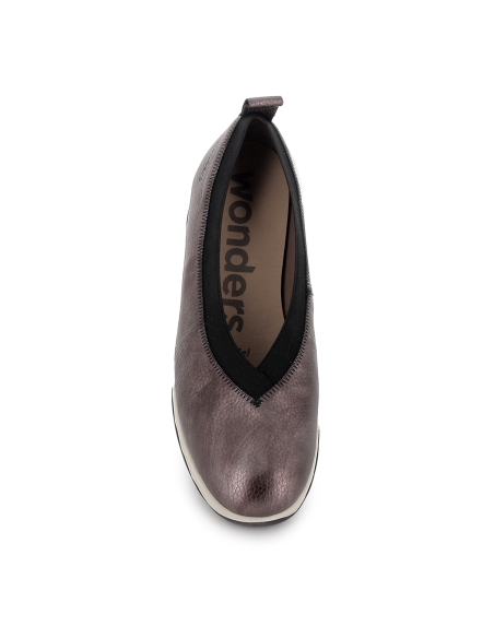 Bailarina piel con corte en V elasticos y cuña mujer plateado