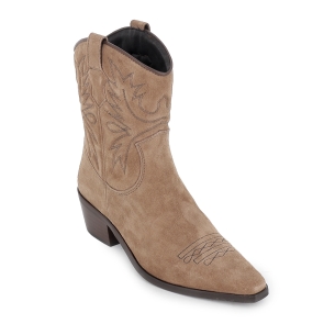Botin tejana piel bordados tacon cubano mujer taupe 2