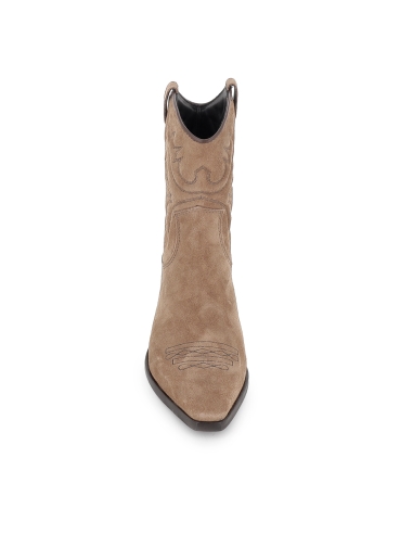 Botin tejana piel bordados tacon cubano mujer taupe