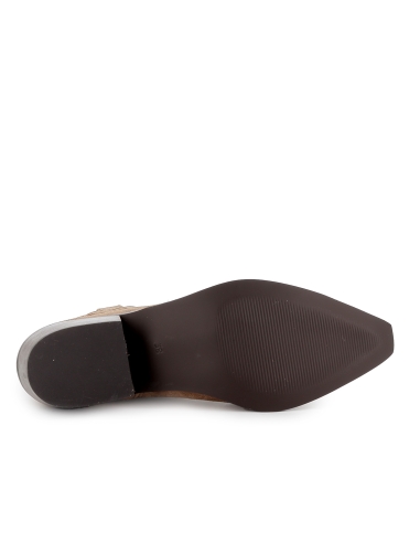 Botin tejana piel bordados tacon cubano mujer taupe